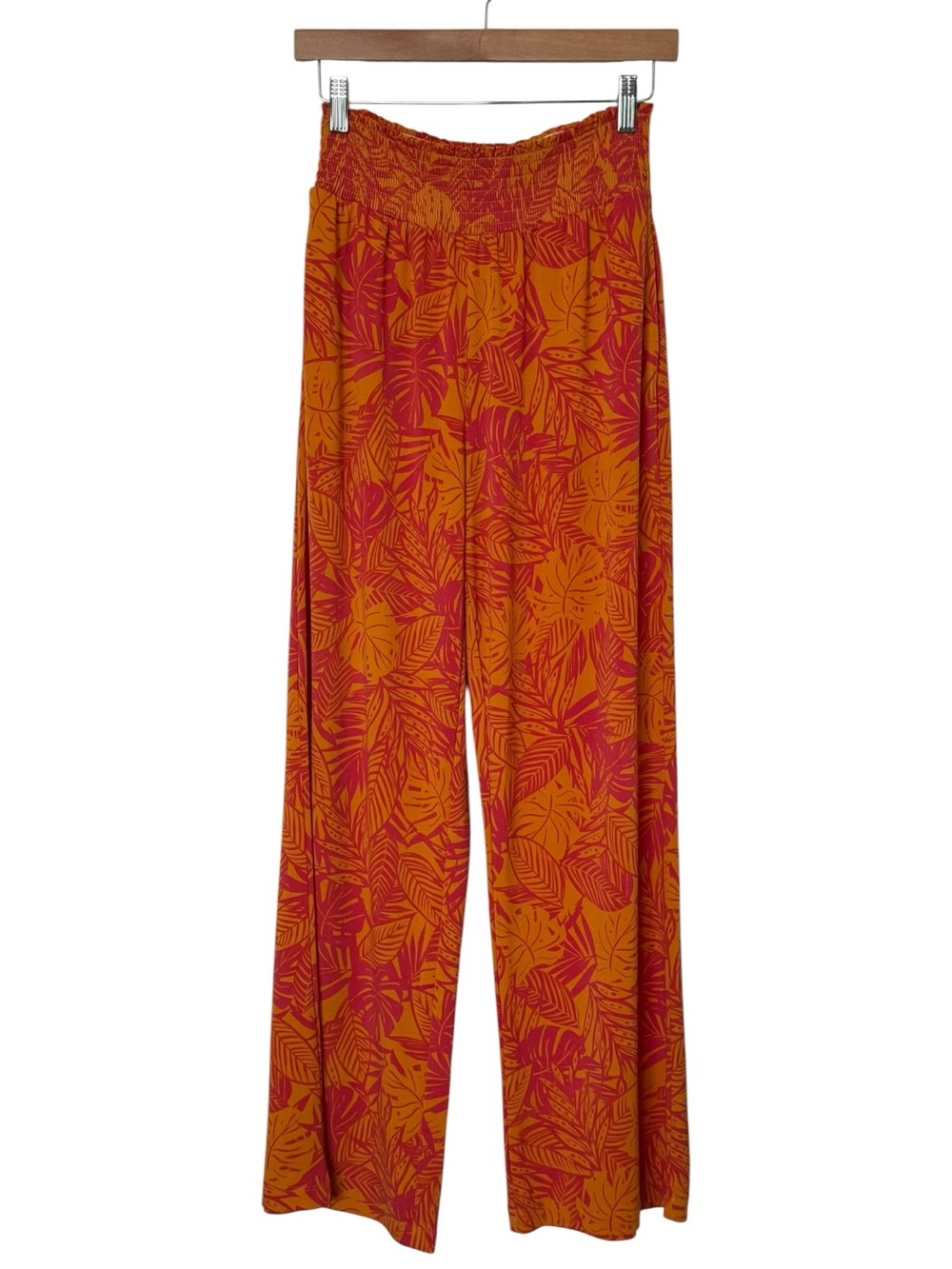 Bar III Jungle Print Wide Leg Pants Smocked High Waist Tropical Floral Small